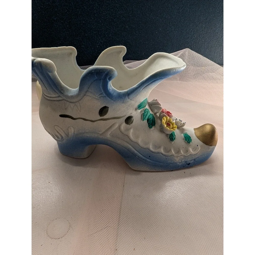 Shoe Figurine & Planter Set East Liverpool Ohio Souvenir Clog Kass USA Floral